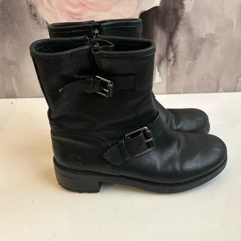 ! Tory Burch black  Leather combat Boots sz 6.5